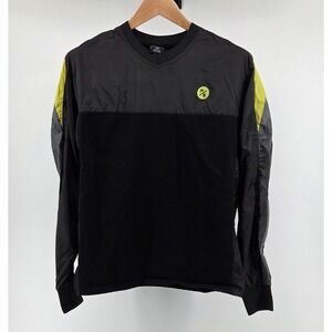 Fly Supply Mens Small Black Yellow Colorblock V Neck Long Sleeve Pullover